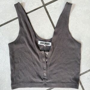 Joah Brown Gray Crop Button Snap Tank